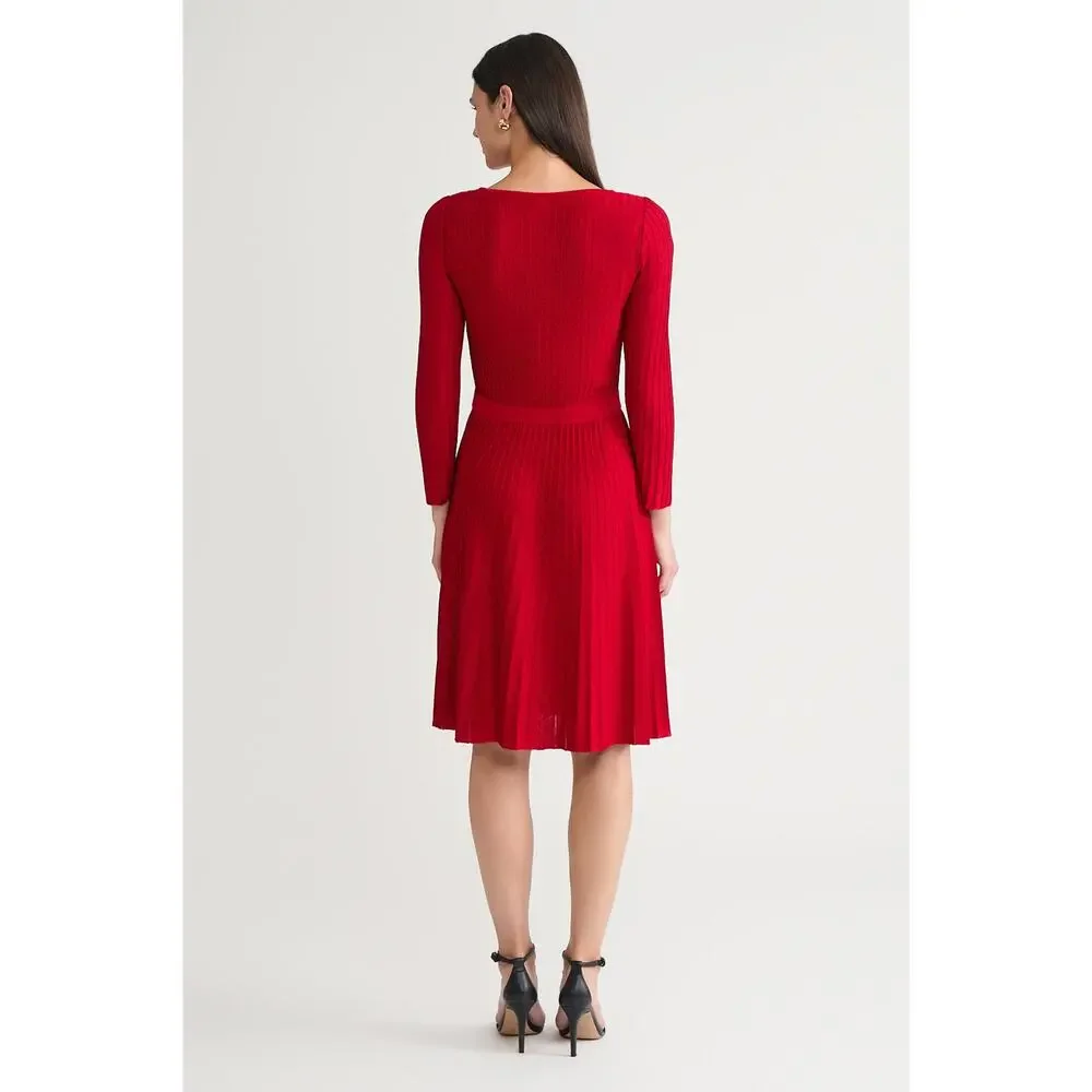 Ming Wang Fit-N-Flare Tonal Stitch Knit midi Dress red sz small $275